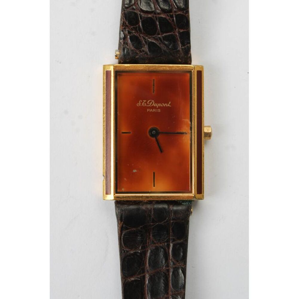 S.T. Dupont Mens Vintage 24K G Plated S-Steel Laque de Chine Quartz Watch 21mm